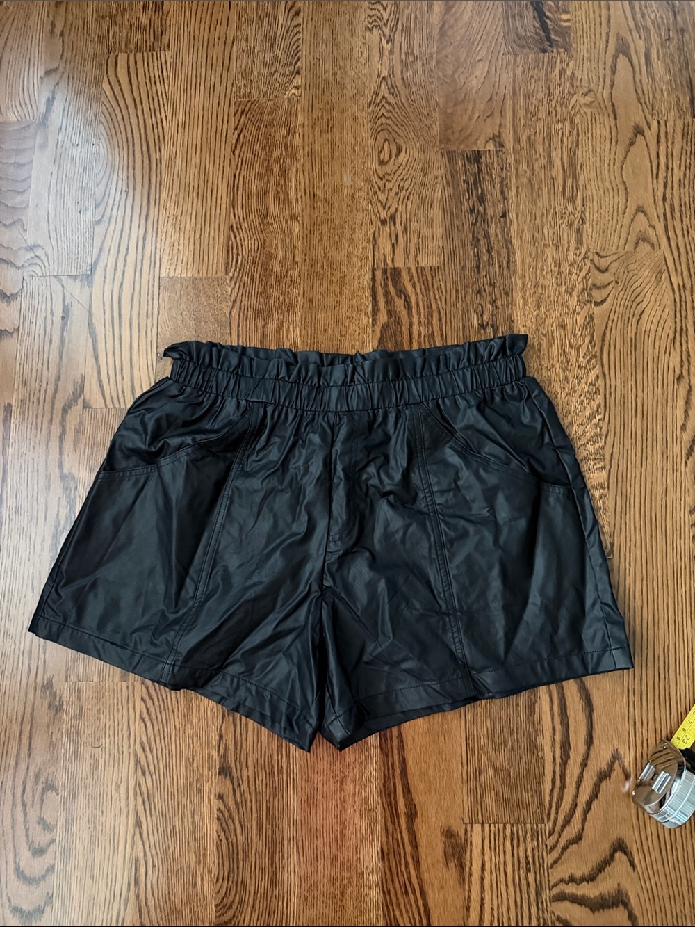 Kori Black High-Waist Paperbag Shorts pleather large